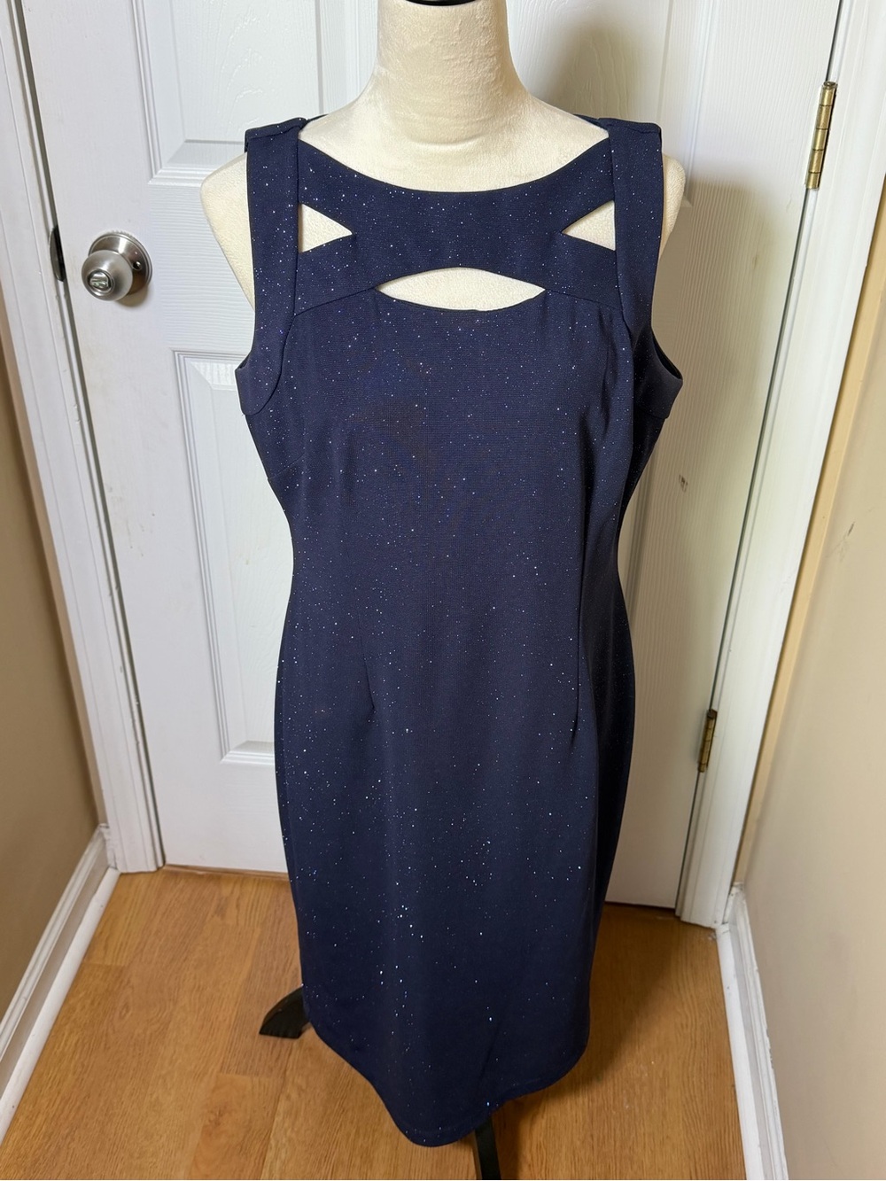 Glamour Sparkle Navy Cutout Midi Dress 14 Formal Cruise